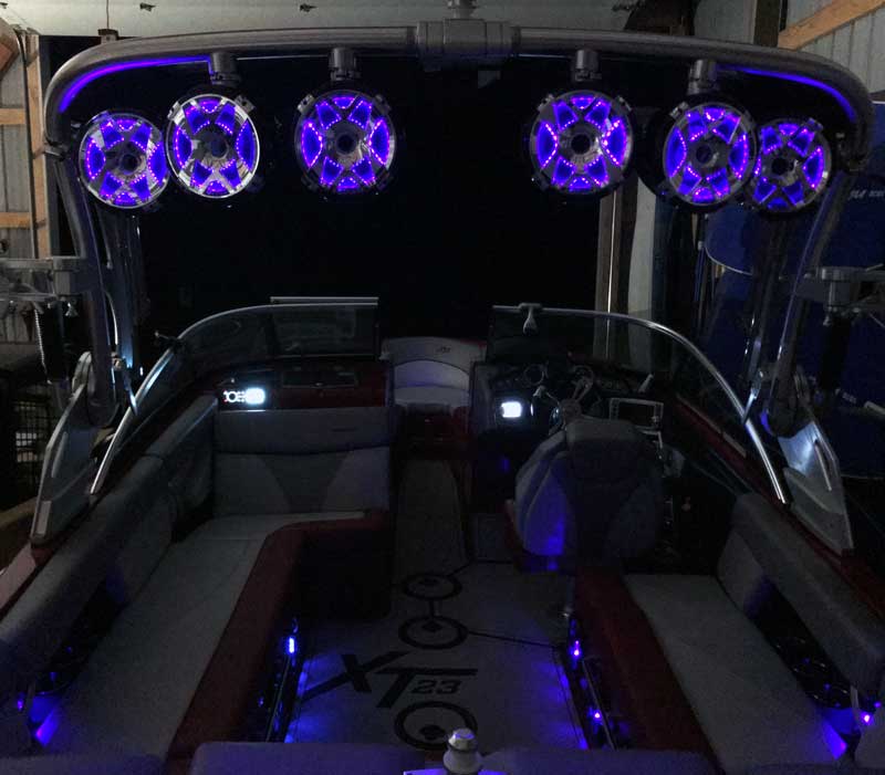 Interior Boat RGB Lighting Installation at Night